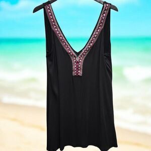 LM Beach Swim Cover Up Womens XL Black Pink Pullover Tank Pool Beach Cruise